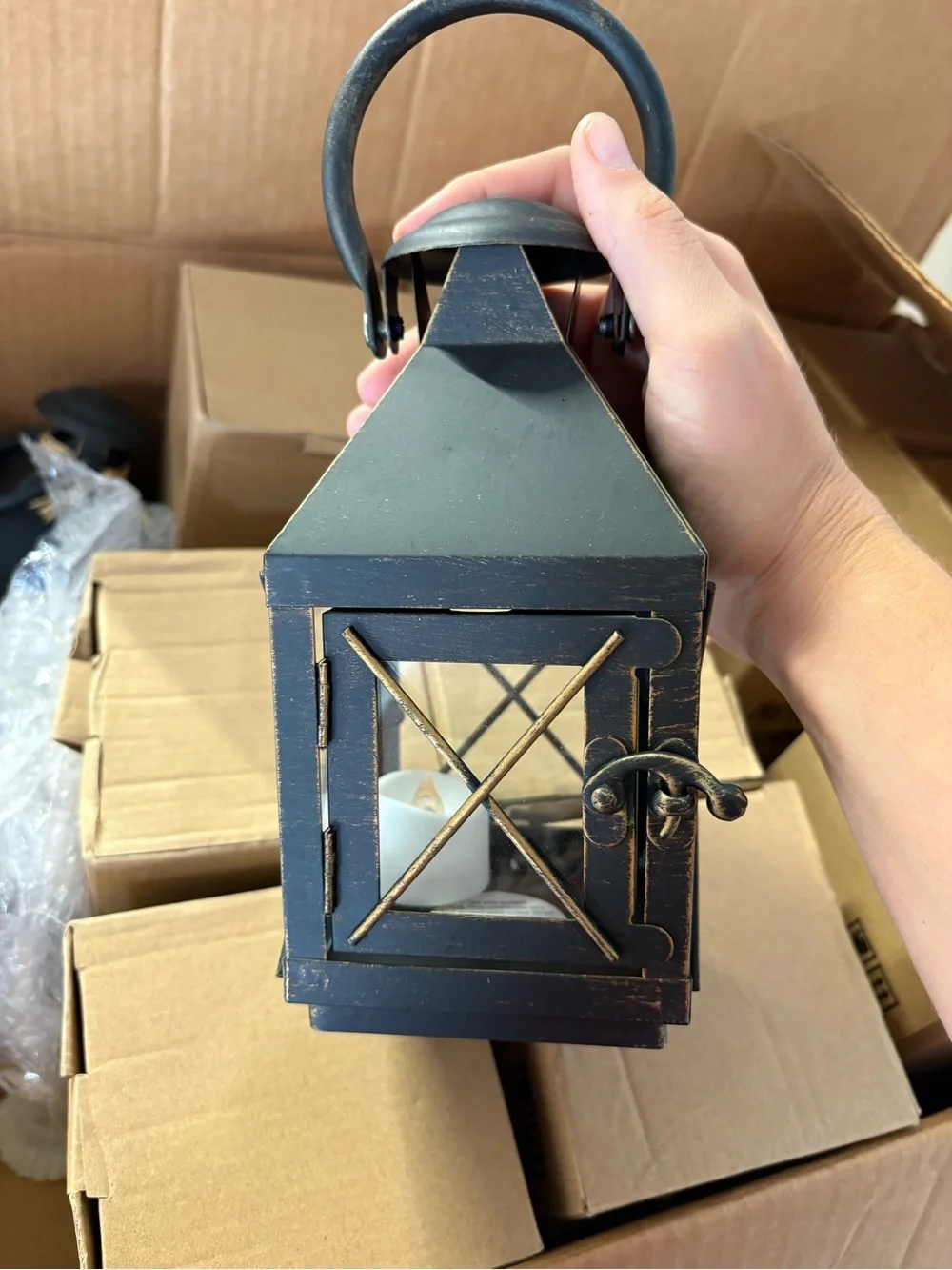 Classic Black Metal Lantern with Gold Accents - 29 Pack